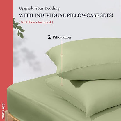 Ashton Sheets 100% Egyptian Cotton Queen Pillow Cases Set of 2 - Luxury 1200 Thread Count Pillow Cases Queen Size (Sage Green), Soft, Cooling Hotel Collection Pillowcases, Fits Queen Standard Pillow