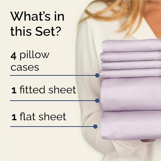 Full 6 Piece Sheet Set - Comfy Breathable & Cooling - Soft Hotel Luxury Bedding Set with 8-16 Inch Deep Pockets - 1 Flat & 1 Fitted Sheet & 4 Pillowcases - Wrinkle Free & Easy Care - Light Lavender