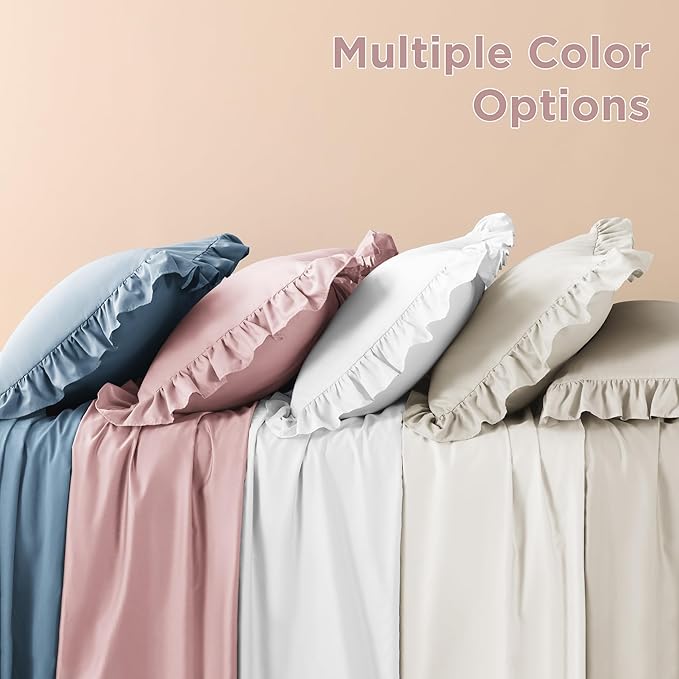 Litanika Grayish Pink Full Size Comforter Sets, 3 Pieces Ruffle Farmhouse Aesthetic Bedding Comforter Sets, All Season Soft Lightweight Fluffy Microfiber Bed Set(79x90In Comforter, 2 Pillowcases)