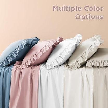 Litanika Grayish Pink Full Size Comforter Sets, 3 Pieces Ruffle Farmhouse Aesthetic Bedding Comforter Sets, All Season Soft Lightweight Fluffy Microfiber Bed Set(79x90In Comforter, 2 Pillowcases)