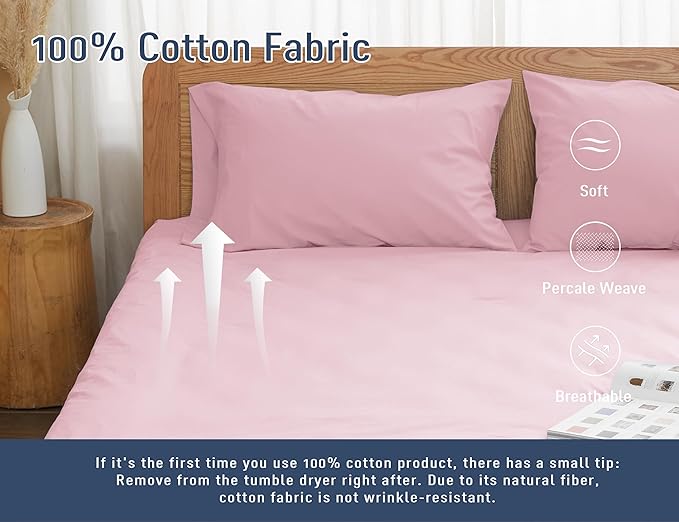 Pillow Cases, Standard Queen Size Cotton Percale Weave Pillowcases, Pre-Shrunk Breathable and Hypoallergenic Pillowcases, Set of 2 (2 Piece Standard/Queen 20 Inch x 30 Inch, Dark Pink)