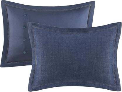 Woolrich Rustic Lodge Cabin Comforter Set - All Season Down Alternative Warm Bedding Layer and Matching Shams, Oversized King, Perry, Denim Blue