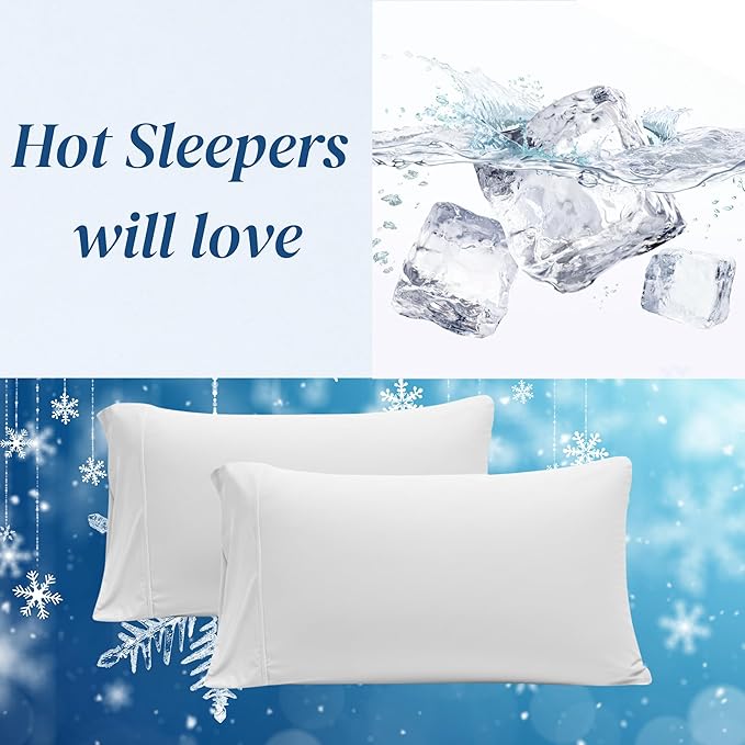 Beckham Hotel Collection Cooling Pillowcases for Hot Sleepers, King Size Set of 2, Cool Bedding, Envelope Closure, Silky Soft, Breathable, Moisture-Wicking, White