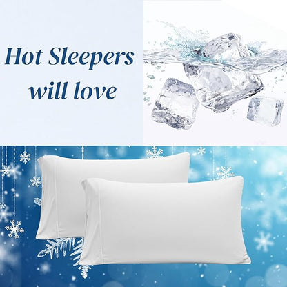 Beckham Hotel Collection Cooling Pillowcases for Hot Sleepers, King Size Set of 2, Cool Bedding, Envelope Closure, Silky Soft, Breathable, Moisture-Wicking, White