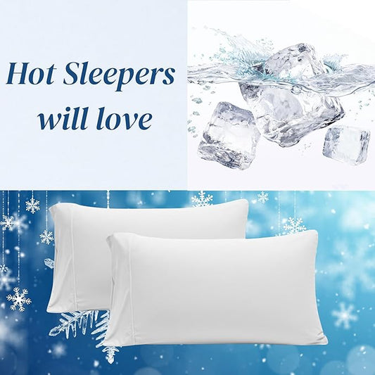 Beckham Hotel Collection Cooling Pillowcases for Hot Sleepers, King Size Cool Touch Pillow Cases, Buttery Soft, Hair & Skin Friendly, White (4 Pieces)