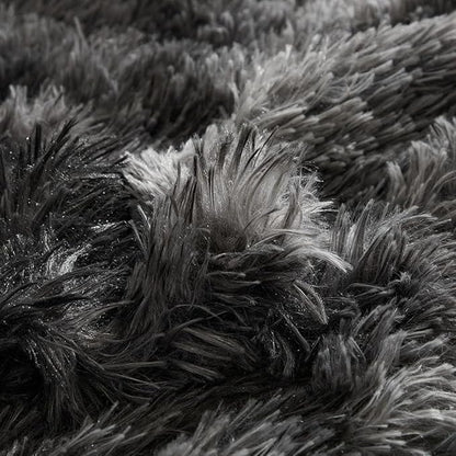 Wajade Faux Fur Plush White Comforter Set Fluffy Fuzzy Shaggy Bedding Set - 3PC Full/Queen Microfiber Soft Warm Quilt Set (Tie Dye Dark Grey, Queen)