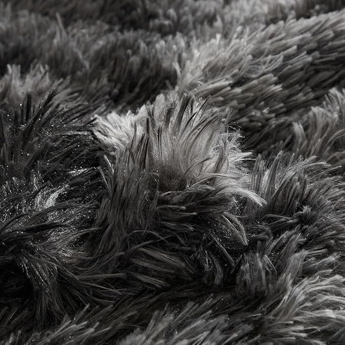 Wajade Faux Fur Plush Tie Dye Dark Grey White Comforter Set Fluffy Fuzzy Shaggy Bedding Set - 3PC Full Size Microfiber Soft Warm Quilt Set