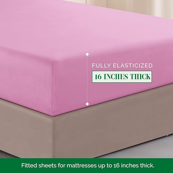 Elegant Comfort Luxurious 1500 Premium Hotel Quality Microfiber Three Line Embroidered Softest 4-Piece Bed Sheet Set, Wrinkle and Fade Resistant, King, Light Pink