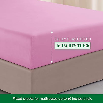 Elegant Comfort Luxurious 1500 Premium Hotel Quality Microfiber Three Line Embroidered Softest 4-Piece Bed Sheet Set, Wrinkle and Fade Resistant, Twin/Twin XL, Light Pink