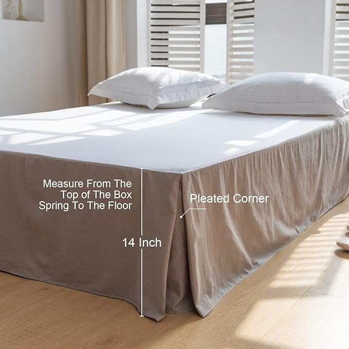 BISELINA French Linen Bed Skirt with Pleated Corner 14-Inch Tailored Drop Natural Flax Cotton Blend Basic Dust Ruffle Soft Cozy Farmhouse Bedding (14" Full, Basic Grey)
