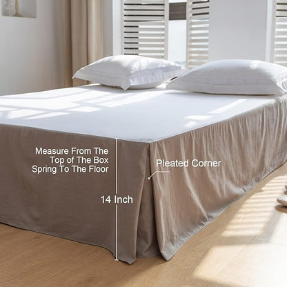 BISELINA French Linen Bed Skirt with Pleated Corner 14-Inch Tailored Drop Natural Flax Cotton Blend Basic Dust Ruffle Soft Cozy Farmhouse Bedding (14" Full, Basic Grey)