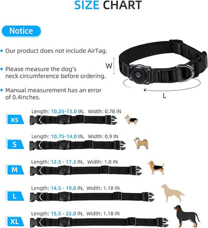 Upgrade Dog Collar with AirTag Holder, IP68 Waterproof, Black, XS | Built-in Water Resistant AirTag holder, 1000D Nylon, Reflective Stitching for Night Visibility, Soft padding for Comfort