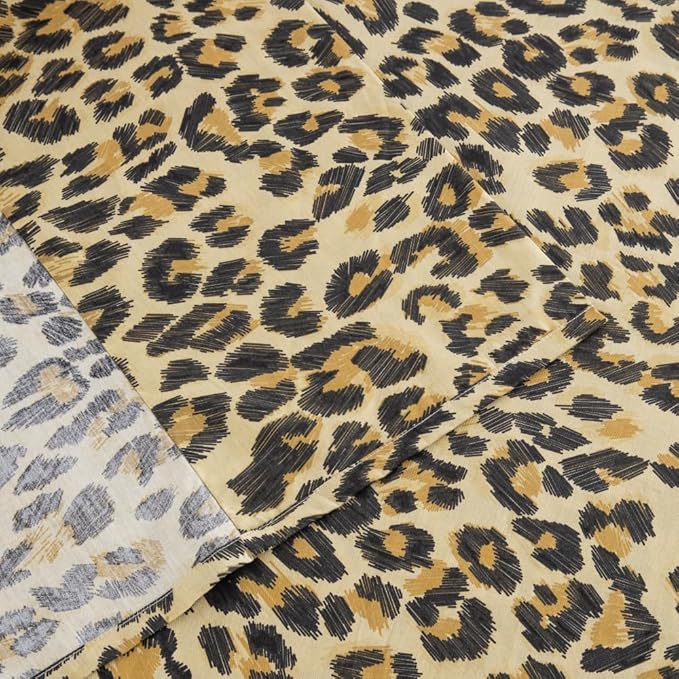 DAUAOTO Twin XL Cotton Sheets Set Printed Bedding Sets, Up to 14" Deep Mattress, Modern Pattern Bedlinen for Twin Extra Long Bed, Leopard Yellow