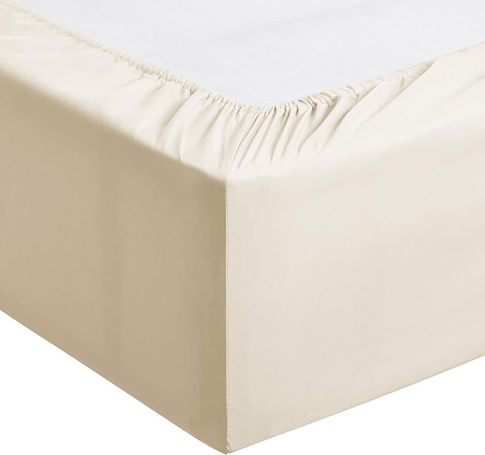 Amazon Basics Lightweight Super Soft Breathable Brushed Microfiber 4 Piece Bed Sheet Set with 14-Inch Deep Pockets, Wrinkle Resistant, Queen, Beige, Solid