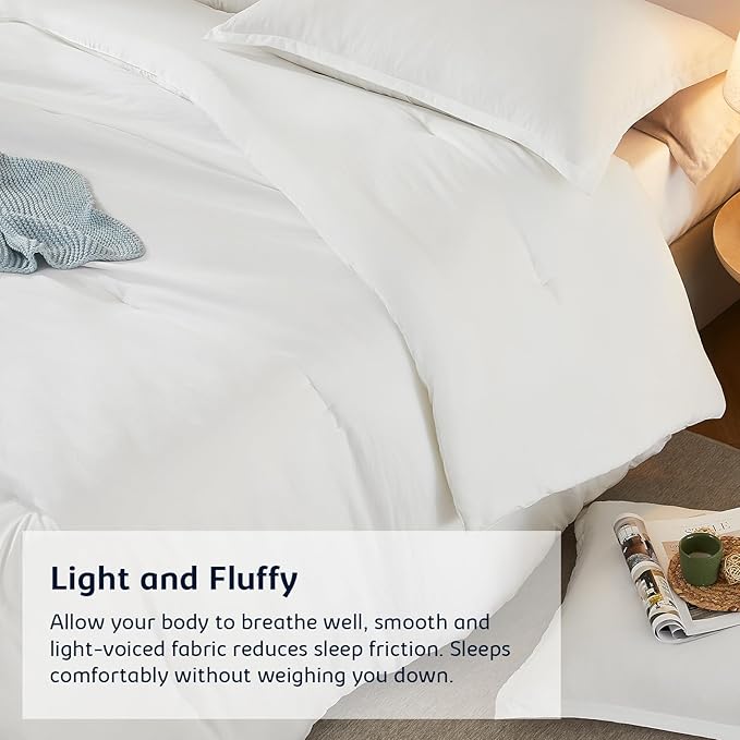 Twin Comforter Set White,2PCS Soft Lightweight Breathable Bedding Comforter Sets for All Season, Twin Size(68''×90'' Comforter & 1 Pillowcase)