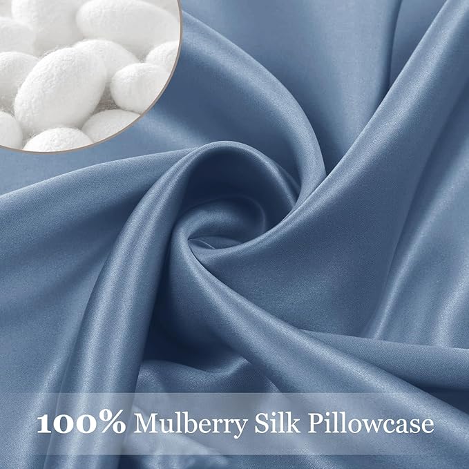 Adubor 100% Silk Pillowcase - Mulberry Silk Pillow Cases, 22 Momme 6A Grade Fibers, Silk Pillow Case for Hair and Skin Health, with Hidden Zipper (Standard 20''×26'', Gray Blue, 1PC)