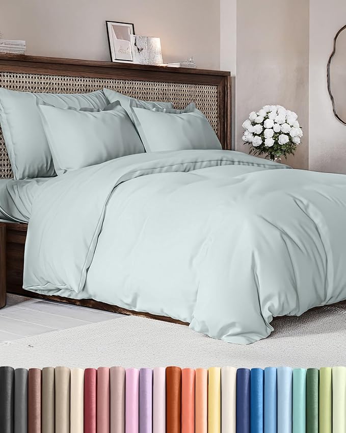 Duvet Cover Cal King Size Set - Extra Soft Cal King Duvet Cover 104" x 98" with 2 Pillow Shams - Hotel Luxury, Easy Care & Fade Free with Zipper Closures & Ties - Comfy, Cozy & Breathable (Ice Blue)