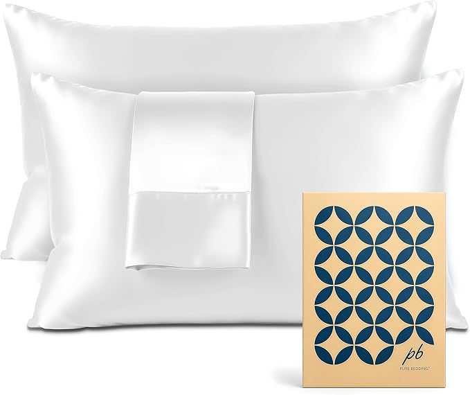 Pure Bedding Satin Pillowcase 2 Pack - King Size (20"x40", White) - Silky Pillow Cases for Hair and Skin - Satin Pillow Covers with Envelope Closure - Extra Soft Premium Microfiber