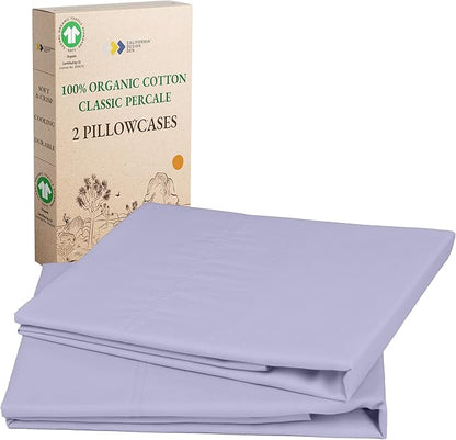 California Design Den 100% Organic Cotton Standard/Queen Size Pillow Cases Set of 2 - Soft & Crisp Percale Pillow Cases, Fits Standard & Queen Pillows - Lavender Mist