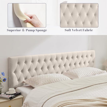 Tufted Upholstered Twin Size Velvet Headboard in Modern Button Design, Adjustable Solid Wood Head Board, Premium Sponge Padded Headboards in Bedroom (Gray)
