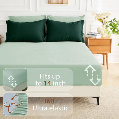 MUXHOMO 7 Pieces Full Comforter Set, Soft Bed in a Bag Full Size, All Season Bedding Set with Comforter, Flat Sheet, Fitted Sheet, Pillowcases & Shams, Forest Green & Sage Green