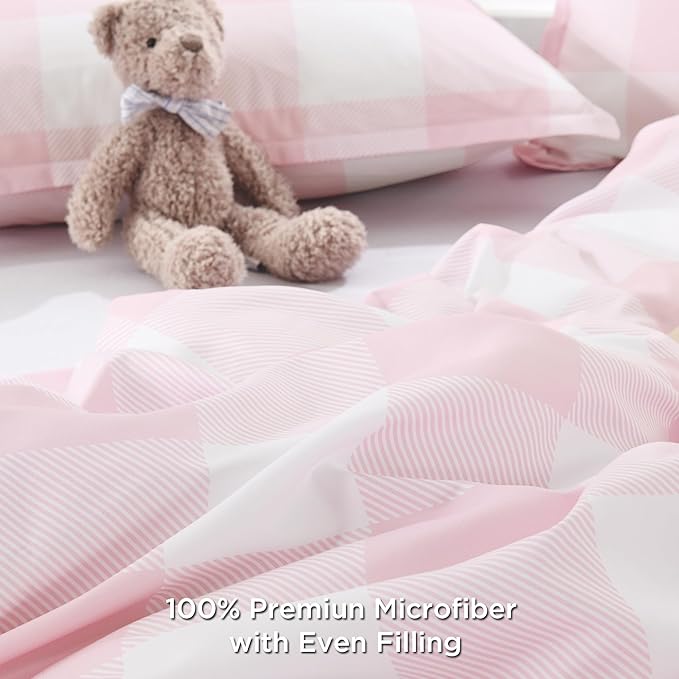 Andency Pink Checkered Comforter Full(79x90Inch), Plaid Gingham Buffalo Plaid Grid Bedding Sets for Girls Kids Women Kids Teens, 3 Pieces Lightweight Polyester Geometric Preppy Bed Set