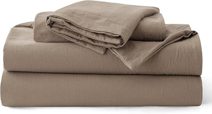 Bedsure 100% Washed Cotton Duvet Cover King Size - Light Brown Minimalist Bedding Set Linen Like - PureWoven Plain Simple & Soft Comforter Cover for All Seasons, 3 Pieces (Light Brown, King, 104"x90")