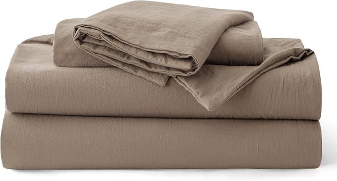 Bedsure 100% Washed Cotton Duvet Cover Queen Size - Light Brown Minimalist Bedding Set Linen Like - PureWoven Plain Simple & Soft Comforter Cover 3-Piece, 3 Pieces (Light Brown, Queen, 90"x90")