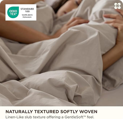 Bedsure Cotton Duvet Cover King - Luxury Slub Weave 100% Cotton Duvet Cover Set, PureWoven Bedding Set with a Linen Like Textured, Easy Change, Natural Linen, 104" x 90"