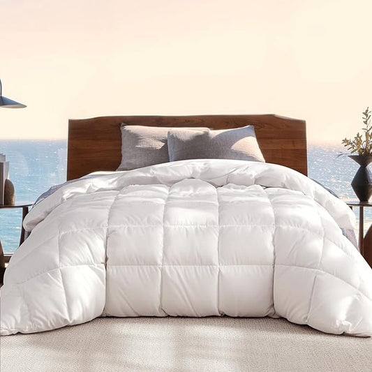 Beautyrest Luxury Hotel Collection Queen Size White Goose Feather Down Fiber Comforter,Ultra-Soft 100% Cotton Breathable Down Comforter Fluffy Duvet Insert, Winter Warm/Queen (90"x90")