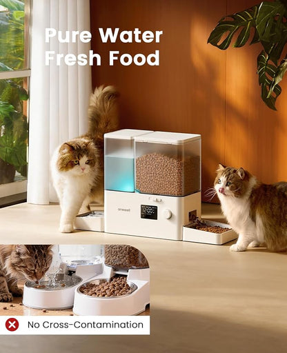 oneisall Automatic Cat Feeder and Water Dispenser, 36Cups/8.5L | 2-in-1 Auto Cat Feeder&Gravity Water Dispenser, Large Capacity, Timed Cat Feeder for Dry Food, for Indoor Cats, Kittens, Pets