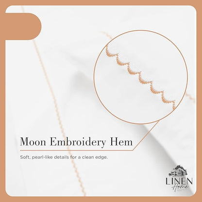 Linen Home 100% Cotton Percale Moon Scallop Hem Pillowcases King Size, Peach, 2 Pieces of Pillow Case, Crisp and Cool Strong Bed Linen, 20 inches X 40 inches