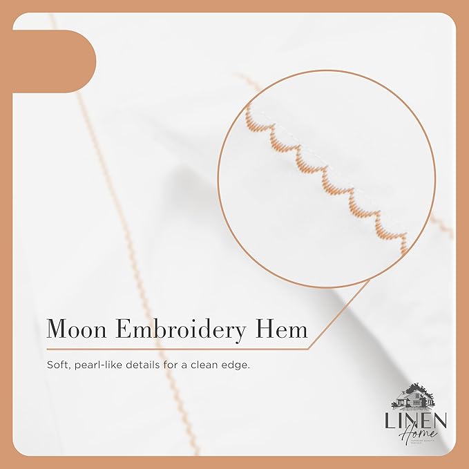 Linen Home 100% Cotton Percale Moon Scallop Hem Pillowcases Queen/Standard Size, Peach, 2 Pieces of Pillow Case, Crisp and Cool Strong Bed Linen, 20 inches X 30 inches