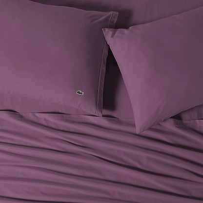 Lacoste 100% Cotton Percale 4-Piece Sheet Set – Cool, Crisp, Matte, and Durable, Oeko-Tex Certified – Solid, Plum, California King