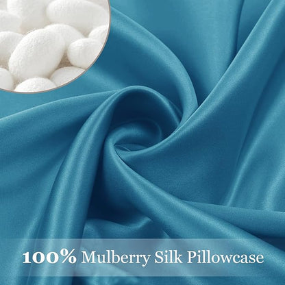 Adubor 100% Silk Pillowcase - Mulberry Silk Pillow Cases, 22 Momme 6A Grade Fibers, Silk Pillow Case for Hair and Skin Health, with Hidden Zipper (King 20''×36'', Peacock Blue, 1PC)