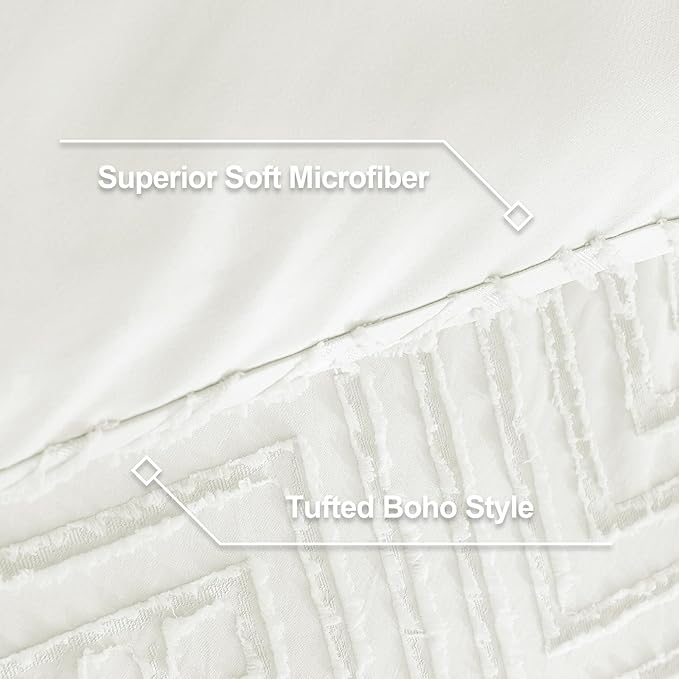 Litanika Oversized King Comforter Set Ivory, 3 Pieces Tufted Boho Farmhouse Bedding Comforter Set, Lightweight Fluffy All Season Comforter Set (120x98In Comforter & 2 Pillowcases)