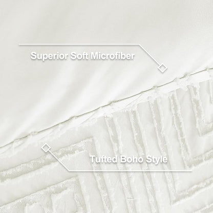 Litanika Oversized King Comforter Set Ivory, 3 Pieces Tufted Boho Farmhouse Bedding Comforter Set, Lightweight Fluffy All Season Comforter Set (120x98In Comforter & 2 Pillowcases)