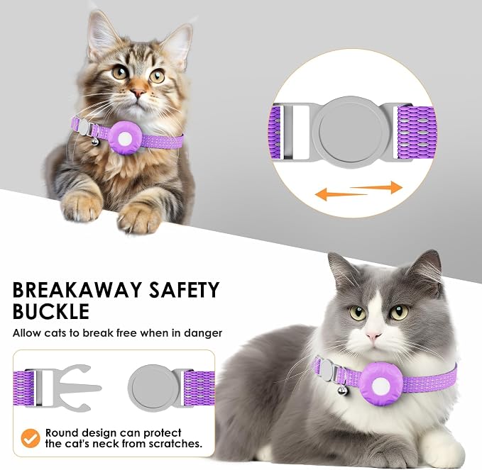 GPS Tracker for Cats-No Monthly Fee,Cat Tracker Compatible with Apple Find My App (Only iOS), Waterproof Pet Tracker,Real-Time Cat Trackers Collar for Pets,Kids,Luggage | 367-Day Battery Life|(Purple)