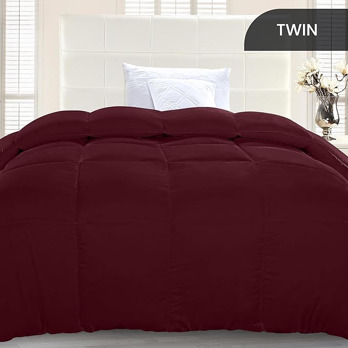 Utopia Bedding Comforter Duvet Insert, Quilted Comforter with Corner Tabs, Box Stitched Down Alternative Comforters Twin Size (Burgundy)