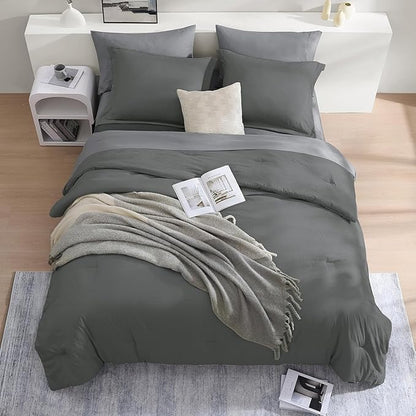 WRENSONGE King Size Comforter Set- 7 Pieces Soft Grey Bed in a Bag with Fitted Sheet, Flat Sheet, 2 Pillow Shams, and 2 Pillowcases- Warm Bedding Set for All Season