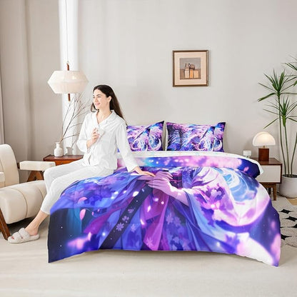 Erosebridal 7 Piece Anime Girl King Comforter Sets for Kids, Kawaii Japanese Anime Bedding Set Cartoon Girl Bed in A Bag Sci Fi Style Japanese Animation Sheet Set for Kids Girls Teens Bedroom