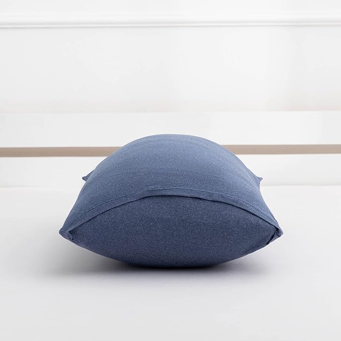 2-Pack Stretch Pillow Cases - Jersey Knit & Envelope Closure Pillowcases with Ultra Soft T-Shirt Like Polyester Blend - Suitable for Queen or Standard Size Set of 2, Heather Blue