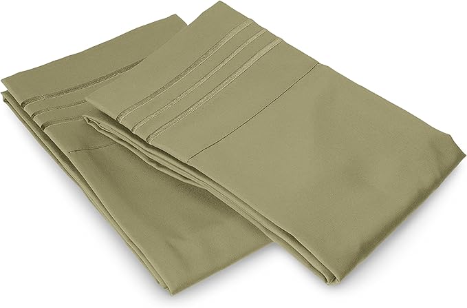 Elegant Comfort Luxury Ultra-Soft 2-Piece Pillowcase Set - 1500 Premium Hotel Quality Microfiber Double Brushed - Wrinkle Resistant, Standard/Queen, Sage/Green