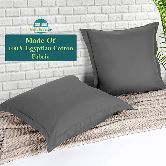 Euro Sham Covers 26x26 Set of 2 Dark Grey 600 Thread Count 100% Egyptian Cotton Pack of 2 Euro 26x26 Pillow Covers Cushion Cover Cases Soft Skin Friendly European Size Decorative Square Pillow Shams