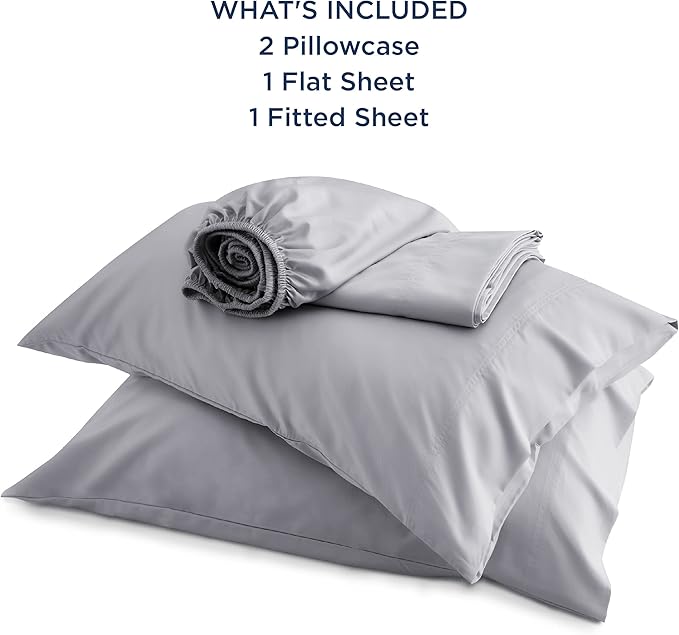 Bedsure Queen Sheet Set, Rayon Derived from Bamboo, Cooling Sheets, Deep Pocket Up to 16", PureWoven, Breathable & Soft, Hotel Luxury Silky Bedding for Hot Sleepers, Silver Grey