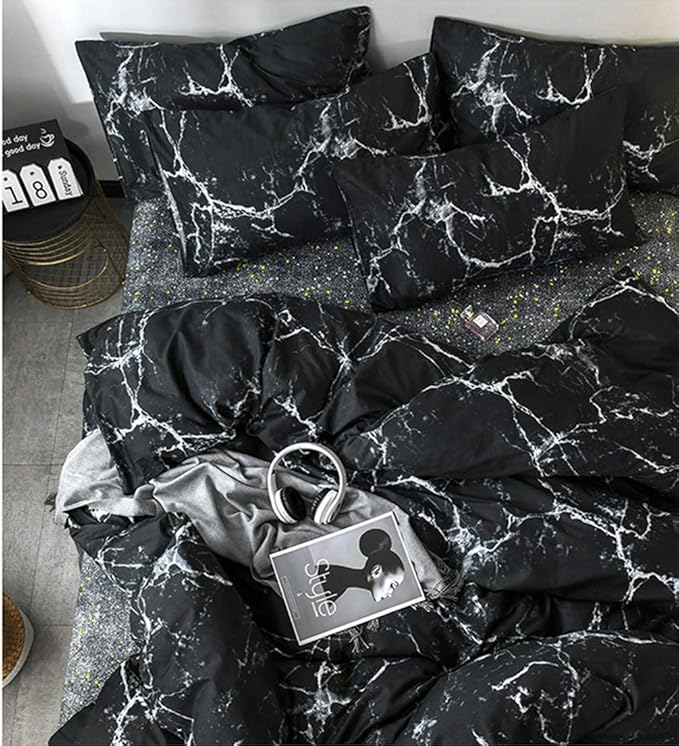 CLOTHKNOW Black Marble Comforter Set California King Black White Bedding Sets Abstract Comforter with 2 x Pillow Cases