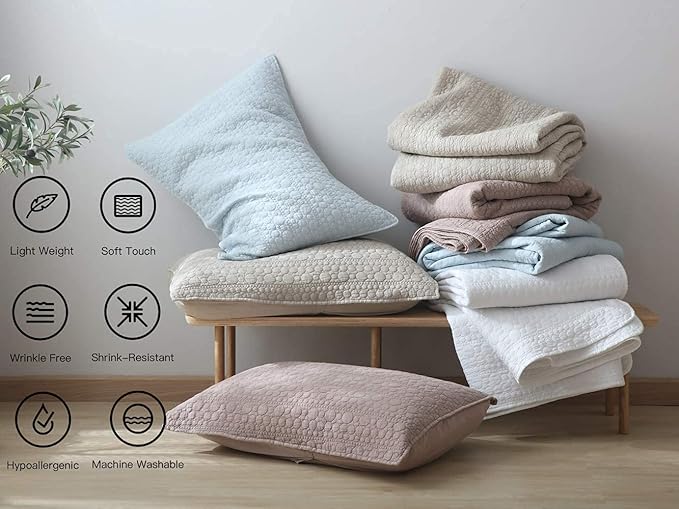 HORIMOTE HOME Quilt Set Twin Size White, Classic Geometric Spots Stitched Pattern, Stone-Washed Microfiber Chic Rustic Look, Ultra Soft Lightweight Quilted Bedspread for All Season, 2 Pieces