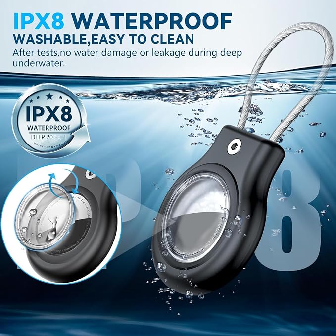 Waterproof Airtag Holder,4 Pack Airtag Case with Secure Lock,Airtags Keychain for Apple Air tag,Anti-Lost Protective Case Air tags Accessories for GPS Tracker Luggage,Key,Pet-Black/Black/Brown/Brown