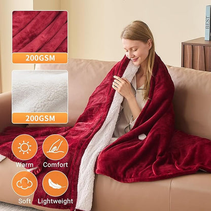 Electric Heated Blanket Twin Size 62''x84'' Soft Flannel & Sherpa Electric Blanket with 10 Heating Levels, Automatically Shut Down After 8h with Overheat Protection Machine Washable