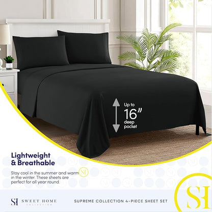 Full Size Sheet Sets - Breathable Luxury Sheets with Full Elastic & Secure Corner Straps Built In - 1800 Supreme Collection Extra Soft Deep Pocket Bedding Set, Sheet Set, Full, Black